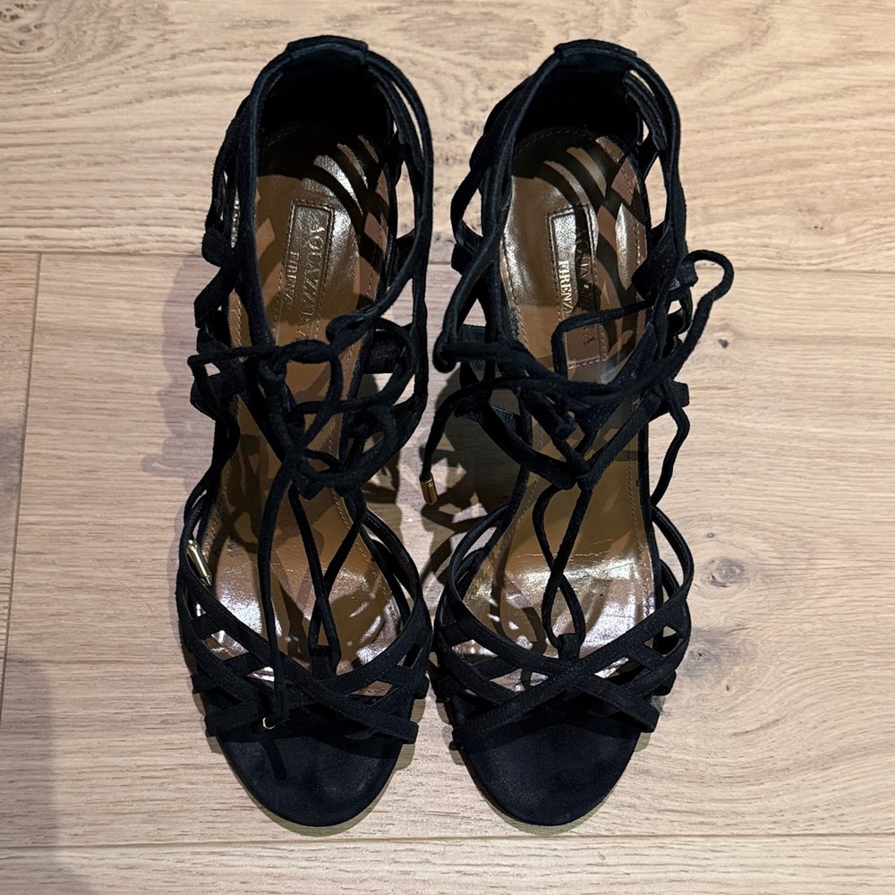Aquazzura Elegant Black Lace-Up Heels